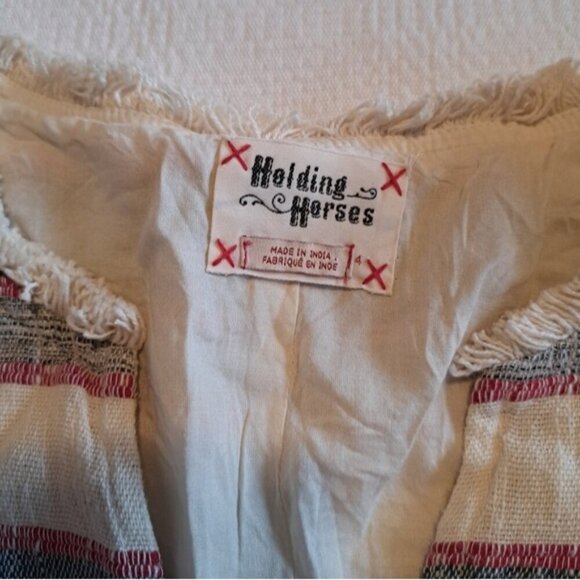 Holding Horses Anthropologie striped lined shift dress womens size 4 mini fringe - Picture 3 of 7